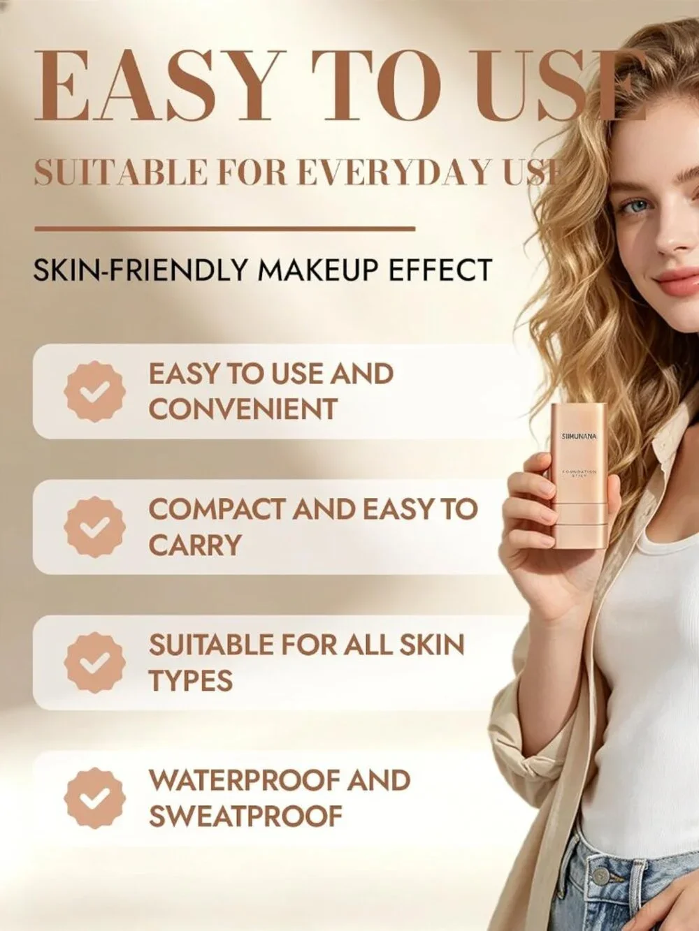 Korean Foundation Stick, Double Headed, Waterproof & Sweatproof - Natural Beige